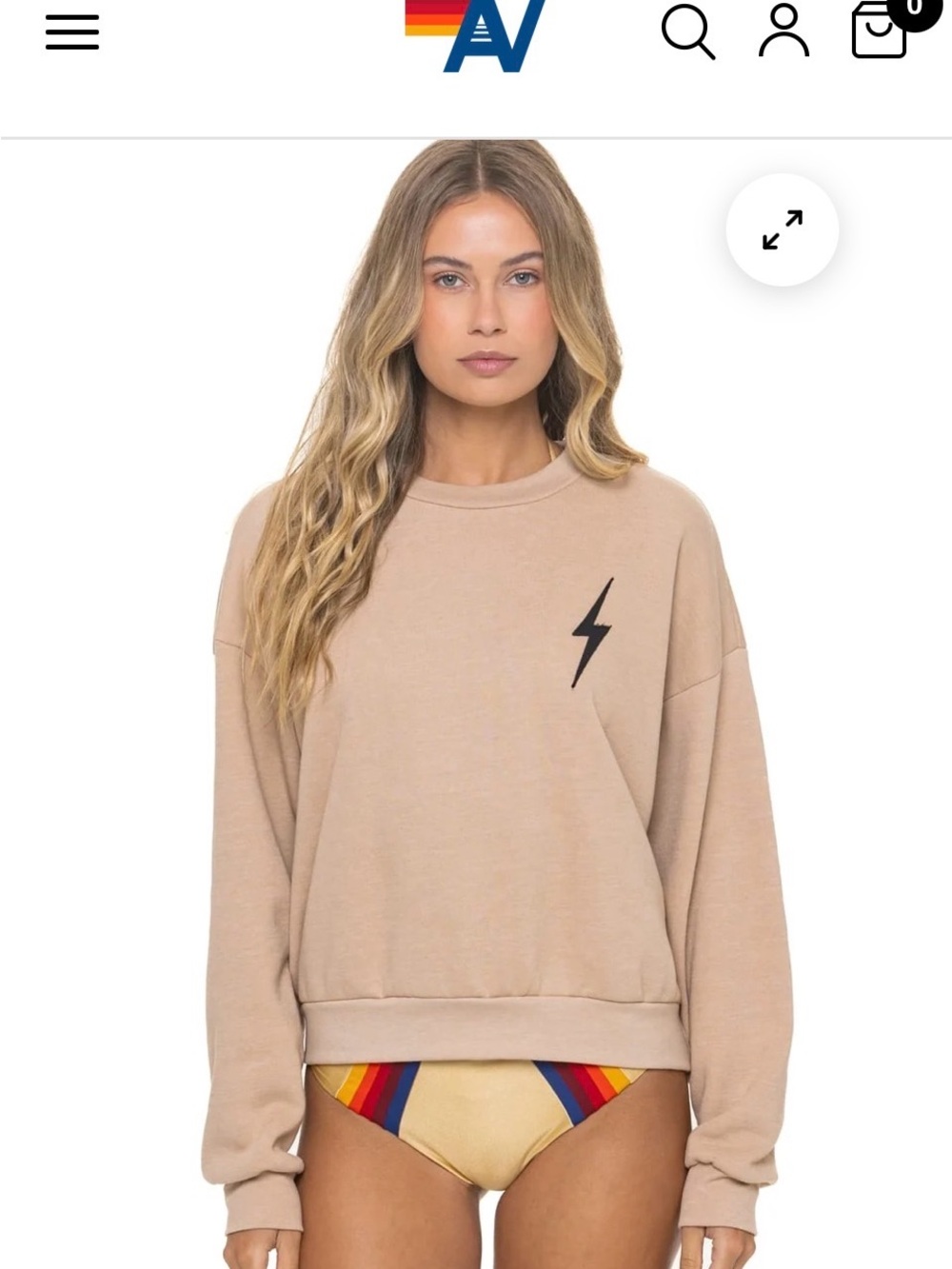 AVIATOR NATION Beige Lightning Bolt Pullover Sweatshirt - Women Size S BRAND NEW